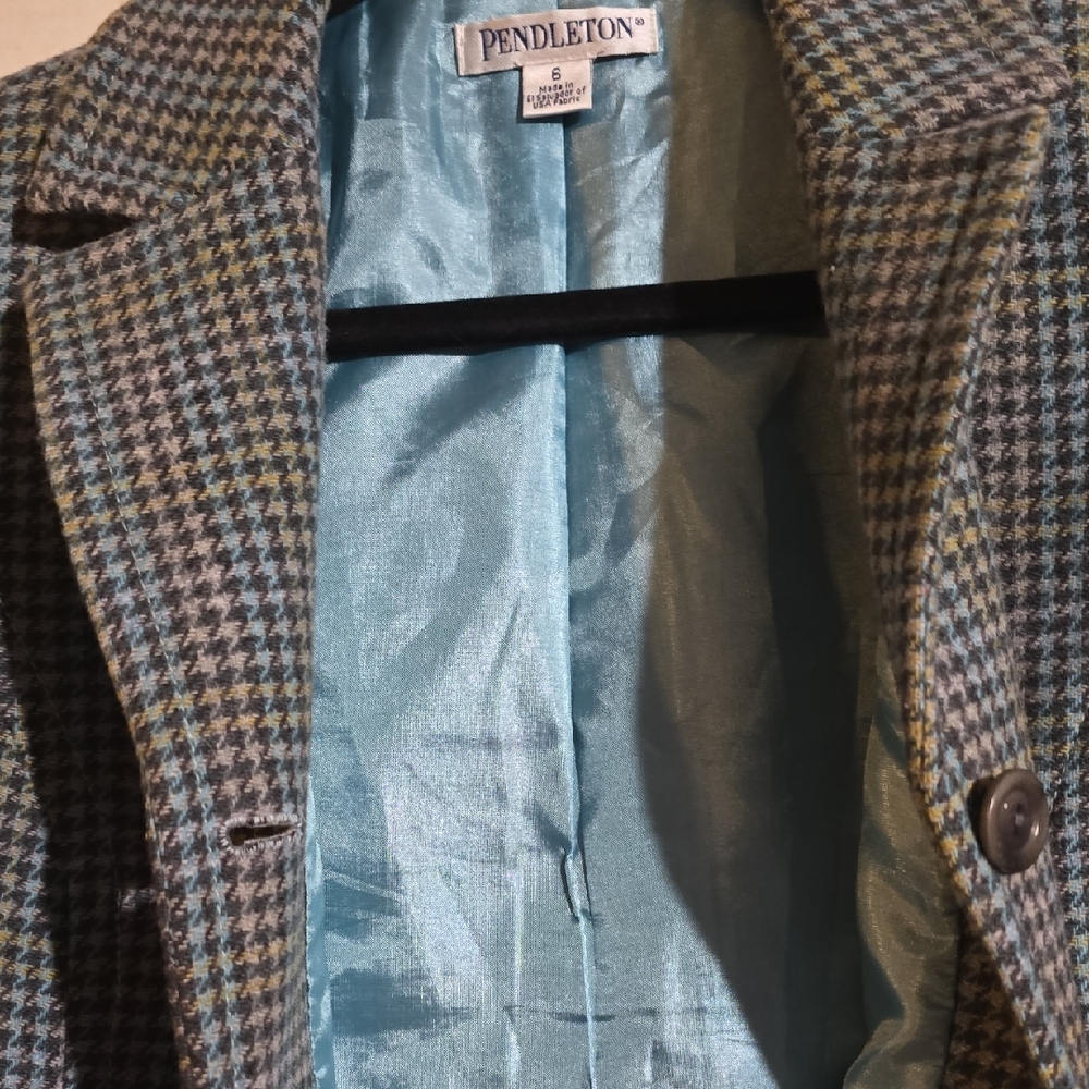 Pendleton Blue And Brown Tailored Wool Blazer - image 4